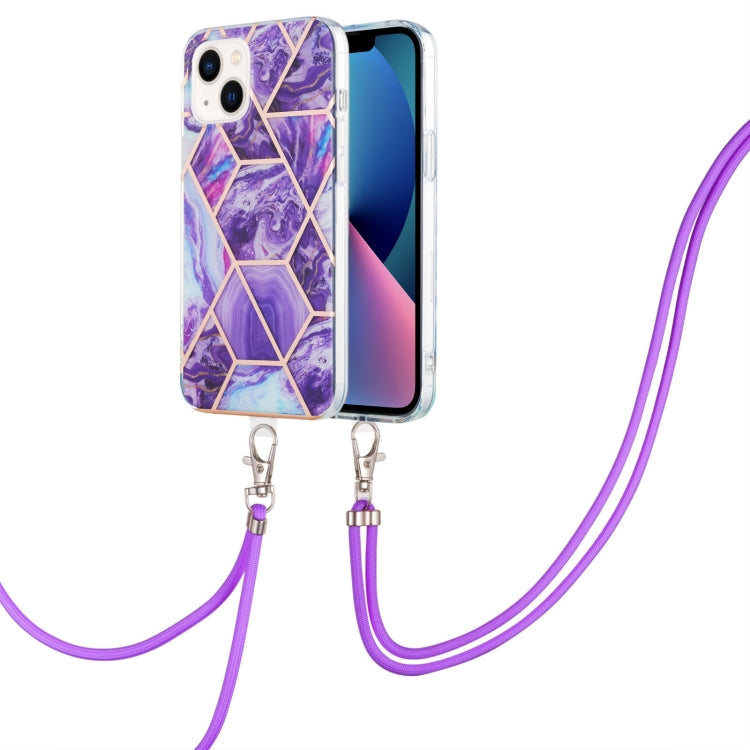 Marble Pattern iPhone 14 Case with Neck Lanyard | Shockproof TPU | Electroplated Finish