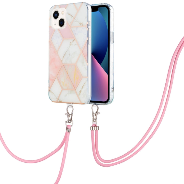 Marble Pattern iPhone 14 Case with Neck Lanyard | Shockproof TPU | Electroplated Finish