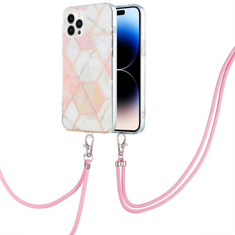 Marble Pattern iPhone 14 Case with Neck Lanyard | Shockproof TPU | Electroplated Finish