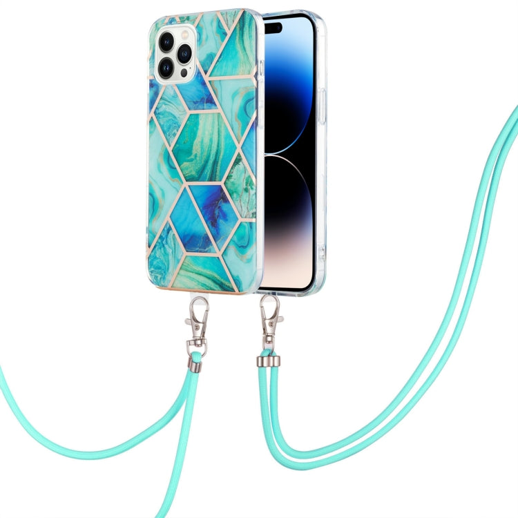 Marble Pattern iPhone 14 Case with Neck Lanyard | Shockproof TPU | Electroplated Finish