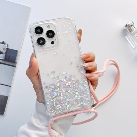 Glitter Epoxy Clear Phone Case with Lanyard for iPhone 13 Pro | iPhone 13 Pro Max | iPhone 12 Mini