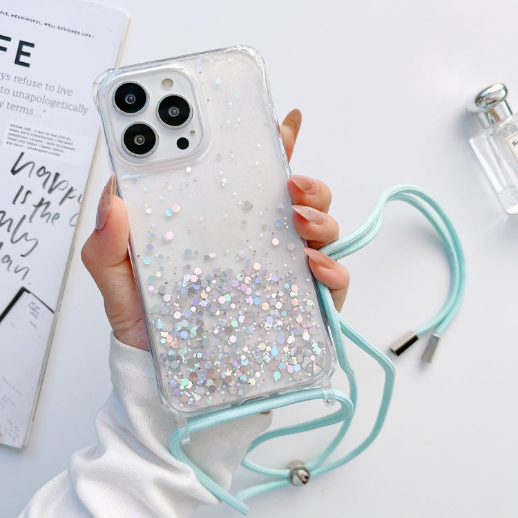 Glitter Epoxy Clear Phone Case with Lanyard for iPhone 13 Pro | iPhone 13 Pro Max | iPhone 12 Mini