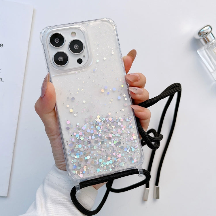 Glitter Epoxy Clear Phone Case with Lanyard for iPhone 13 Pro | iPhone 13 Pro Max | iPhone 12 Mini