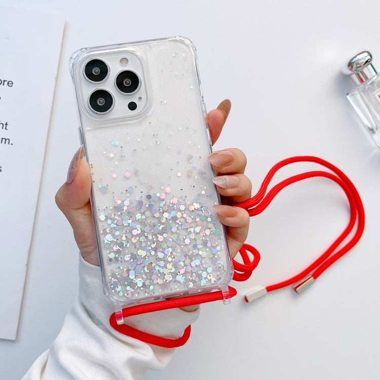 Glitter Epoxy Clear Phone Case with Lanyard for iPhone 13 Pro | iPhone 13 Pro Max | iPhone 12 Mini