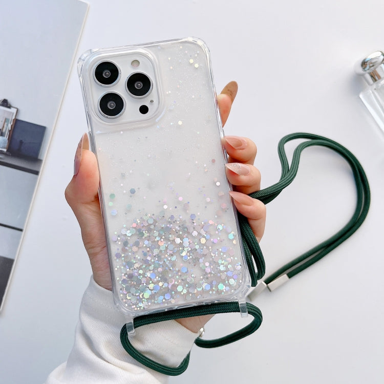 Glitter Epoxy Clear Phone Case with Lanyard for iPhone 13 Pro | iPhone 13 Pro Max | iPhone 12 Mini