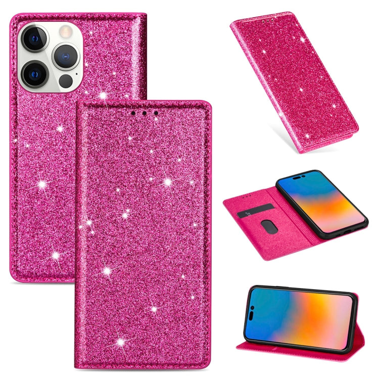 Ultradünne Glitzer Magnetische Horizontale Flip Lederhülle mit Halterung & Kartenfächern, Für iPhone 14, Für iPhone 14 Max, Für iPhone 14 Pro, Für iPhone 14 Pro Max