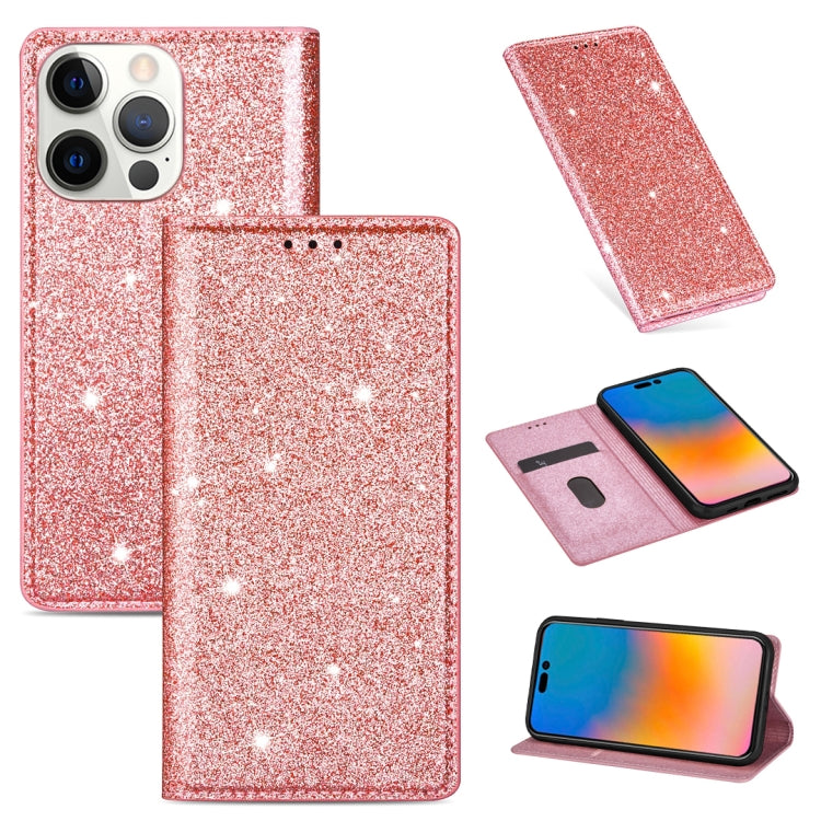 Ultradünne Glitzer Magnetische Horizontale Flip Lederhülle mit Halterung & Kartenfächern, Für iPhone 14, Für iPhone 14 Max, Für iPhone 14 Pro, Für iPhone 14 Pro Max