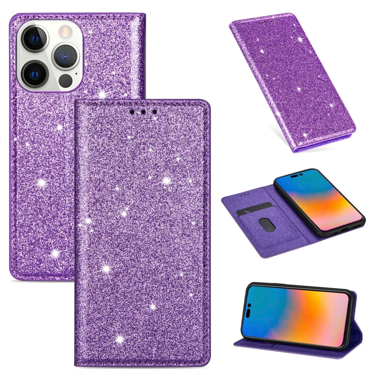Ultradünne Glitzer Magnetische Horizontale Flip Lederhülle mit Halterung & Kartenfächern, Für iPhone 14, Für iPhone 14 Max, Für iPhone 14 Pro, Für iPhone 14 Pro Max