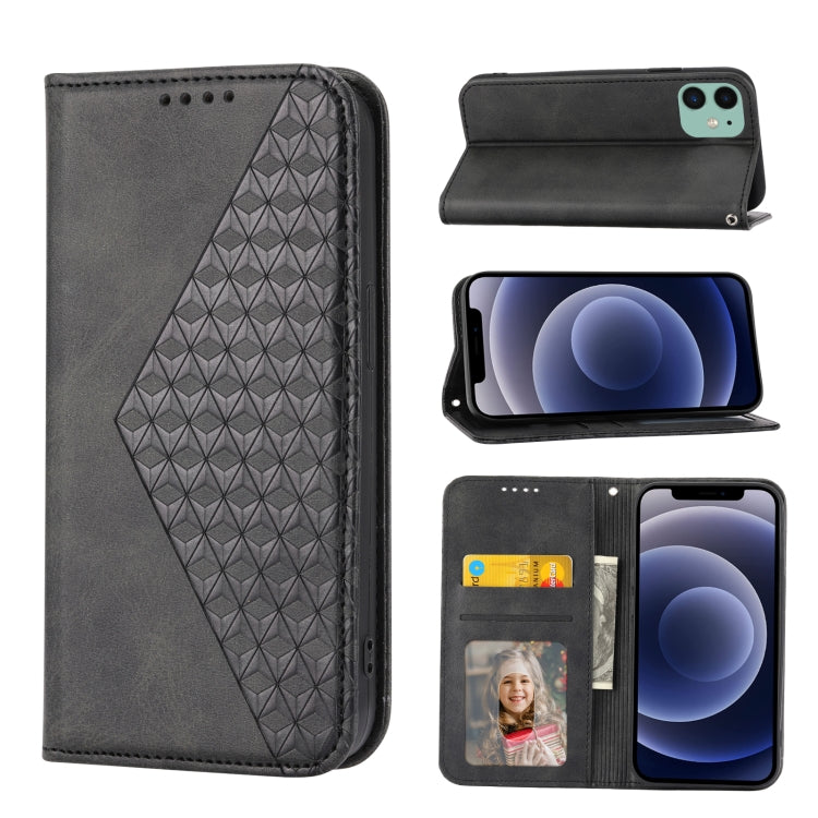 Handyhülle aus Leder mit Würfelgitter-Kalbstextur und Magnetverschluss, für iPhone 12 mini, für iPhone 12 / 12 Pro, für iPhone 12 Pro Max, für iPhone 11