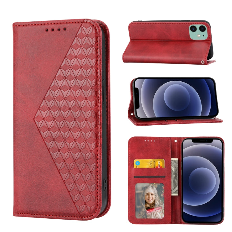 Handyhülle aus Leder mit Würfelgitter-Kalbstextur und Magnetverschluss, für iPhone 12 mini, für iPhone 12 / 12 Pro, für iPhone 12 Pro Max, für iPhone 11