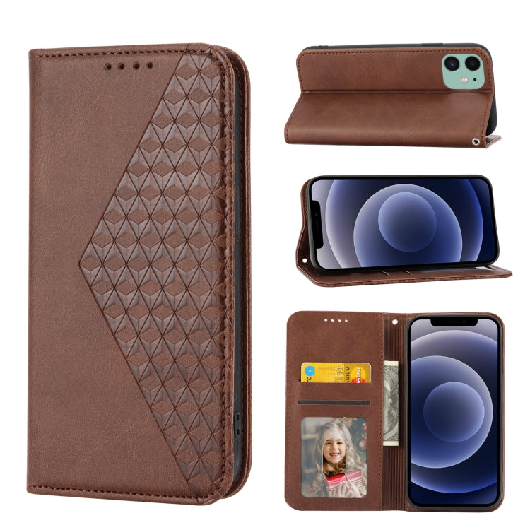 Handyhülle aus Leder mit Würfelgitter-Kalbstextur und Magnetverschluss, für iPhone 12 mini, für iPhone 12 / 12 Pro, für iPhone 12 Pro Max, für iPhone 11