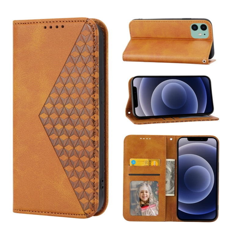 Handyhülle aus Leder mit Würfelgitter-Kalbstextur und Magnetverschluss, für iPhone 12 mini, für iPhone 12 / 12 Pro, für iPhone 12 Pro Max, für iPhone 11