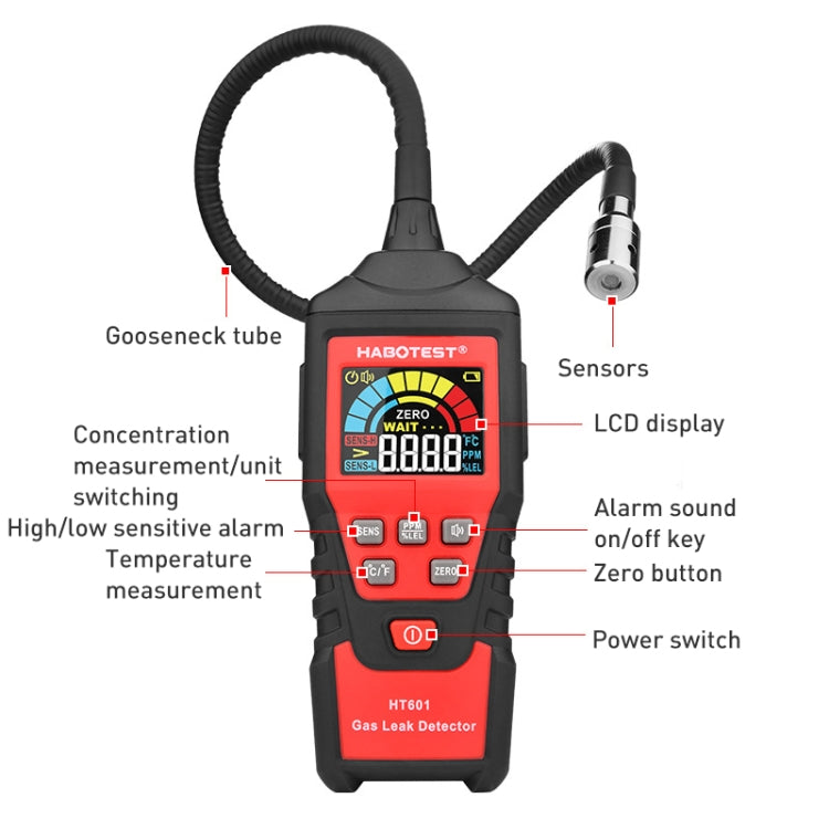 Detektor für brennbare Gase – HABOTEST HT601A | 0–9999ppm | Dualer Alarm