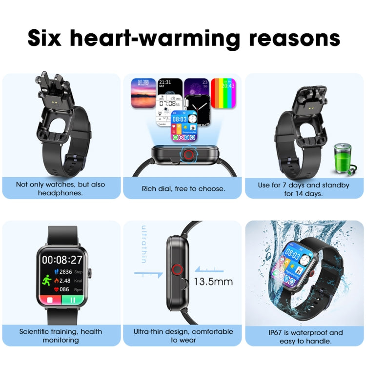 S6 TWS-Kopfhörer 1,91 Zoll Smart-Armband Unterstützung Bluetooth-Anruf / Gesundheitsüberwachung