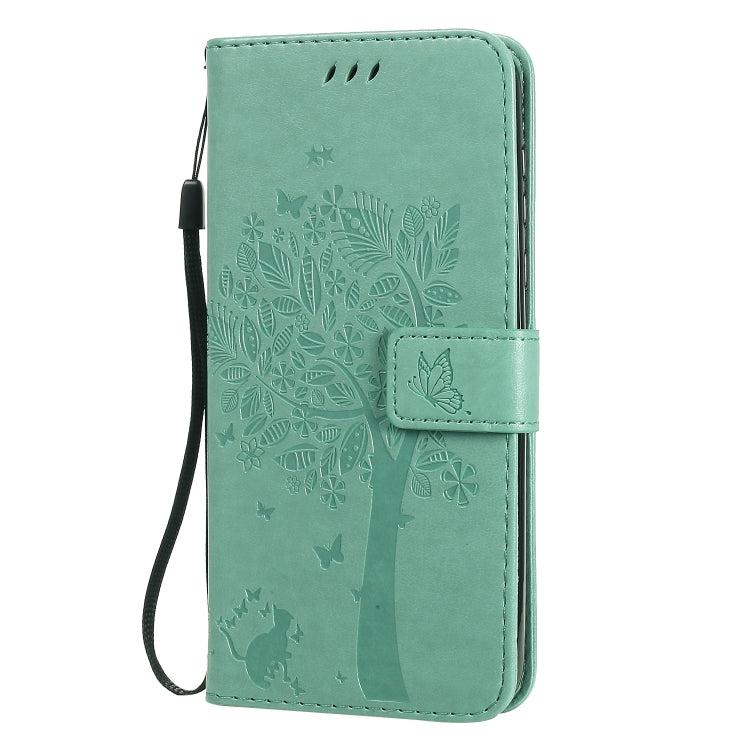 Baum- und Katzenmuster geprägte horizontale Flip-Lederhülle mit Halterung, Kartenfächern, Brieftasche und Umhängeband, für Motorola Moto G Power, für Motorola Moto G8 Power Lite