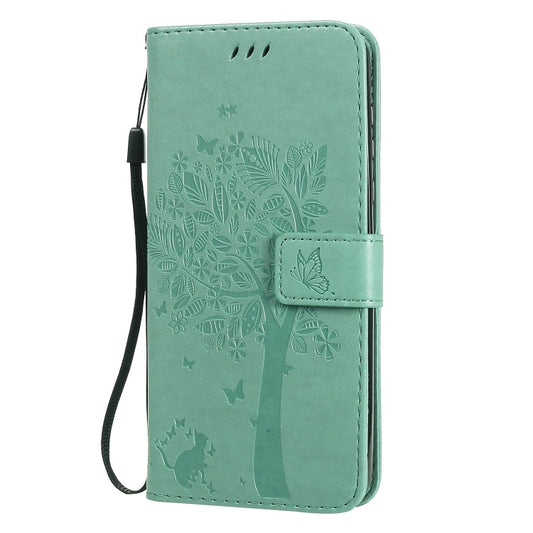 Baum- und Katzenmuster geprägte horizontale Flip-Lederhülle mit Halterung, Kartenfächern, Brieftasche und Umhängeband, für Motorola Moto G Power, für Motorola Moto G8 Power Lite