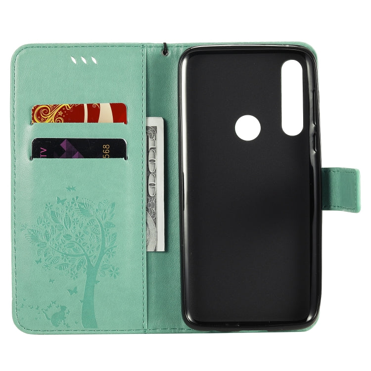 Baum- und Katzenmuster geprägte horizontale Flip-Lederhülle mit Halterung, Kartenfächern, Brieftasche und Umhängeband, für Motorola Moto G Power, für Motorola Moto G8 Power Lite