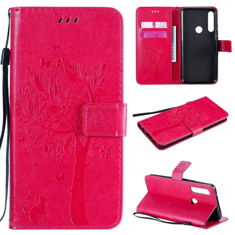 Baum- und Katzenmuster geprägte horizontale Flip-Lederhülle mit Halterung, Kartenfächern, Brieftasche und Umhängeband, für Motorola Moto G Power, für Motorola Moto G8 Power Lite