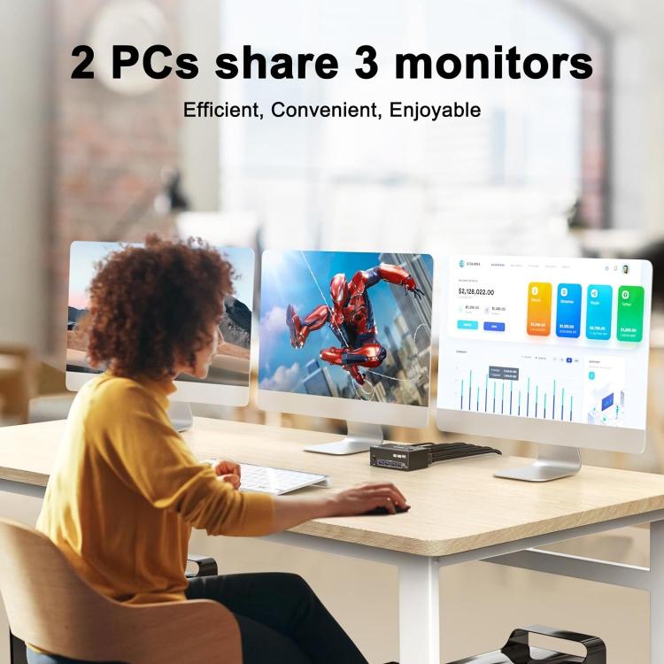 KC-KVM203DH 8K Triple Monitor KVM Switch – 2 PC, USB 3.0, DP+DP+HDMI (EU Plug – UK Adapter Required)