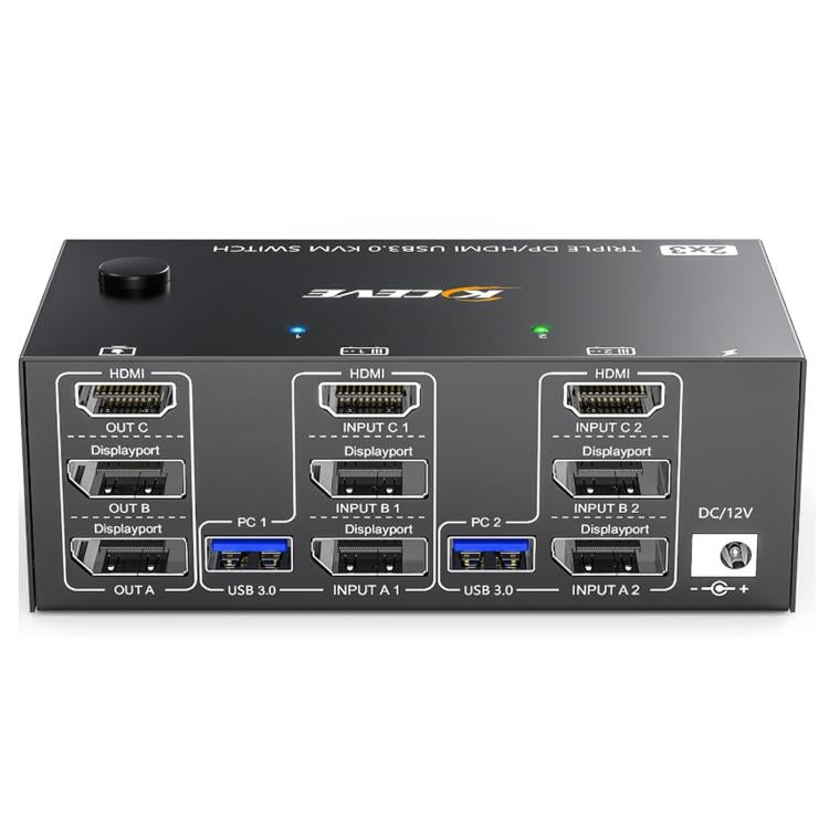 KC-KVM203DH 8K Triple Monitor KVM Switch – 2 PC, USB 3.0, DP+DP+HDMI (EU Plug – UK Adapter Required)