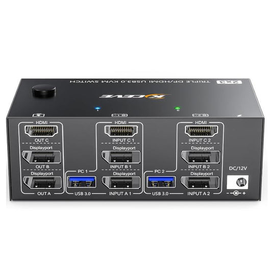 KC-KVM203DH 8K Triple Monitor KVM Switch – 2 PC, USB 3.0, DP+DP+HDMI (EU Plug – UK Adapter Required)