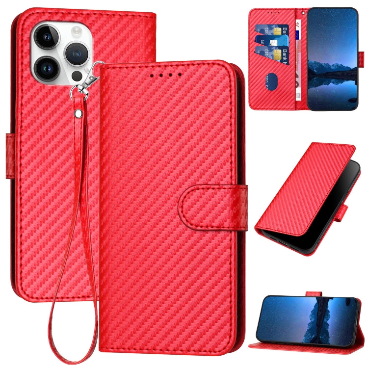 Carbon Fibre Buckle Leather Phone Case with Card Slot & Lanyard — iPhone 14 Pro, 14 Pro Max, SE 2022/2020/8/7