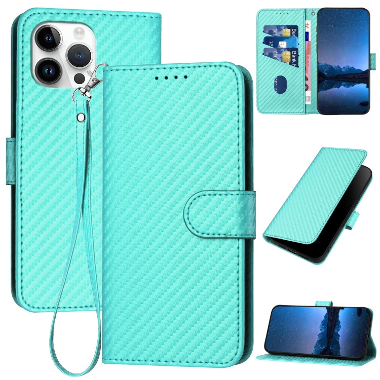 Carbon Fibre Buckle Leather Phone Case with Card Slot & Lanyard — iPhone 14 Pro, 14 Pro Max, SE 2022/2020/8/7