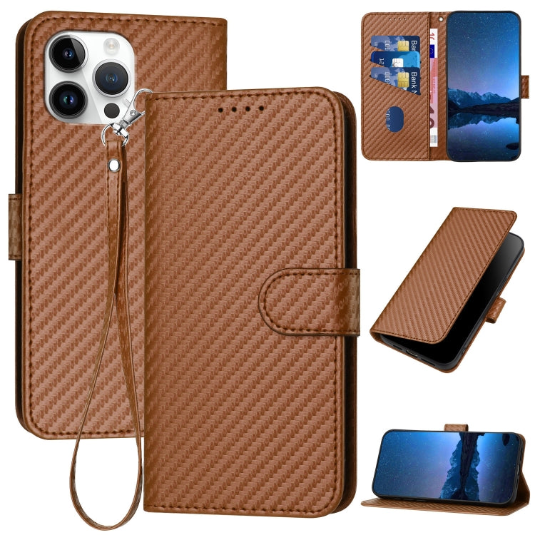 Carbon Fibre Buckle Leather Phone Case with Card Slot & Lanyard — iPhone 14 Pro, 14 Pro Max, SE 2022/2020/8/7
