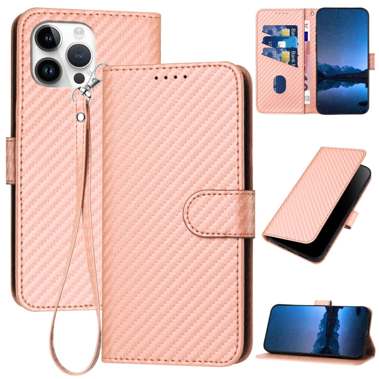 Carbon Fibre Buckle Leather Phone Case with Card Slot & Lanyard — iPhone 14 Pro, 14 Pro Max, SE 2022/2020/8/7