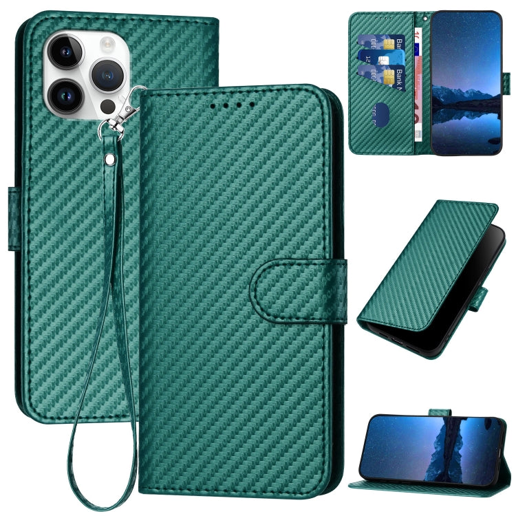 Carbon Fibre Buckle Leather Phone Case with Card Slot & Lanyard — iPhone 14 Pro, 14 Pro Max, SE 2022/2020/8/7