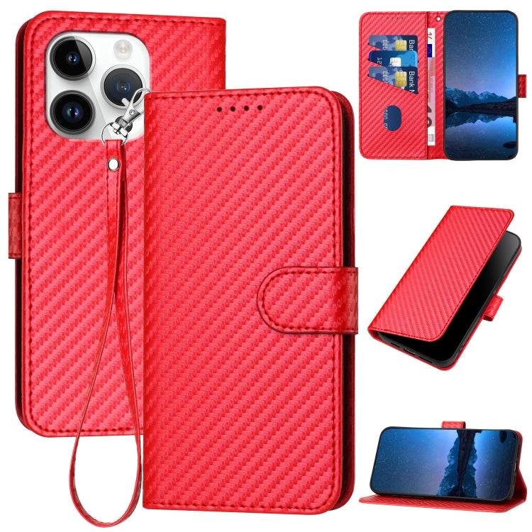 Carbon Fibre Buckle Leather Phone Case with Card Slot & Lanyard — iPhone 14 Pro, 14 Pro Max, SE 2022/2020/8/7