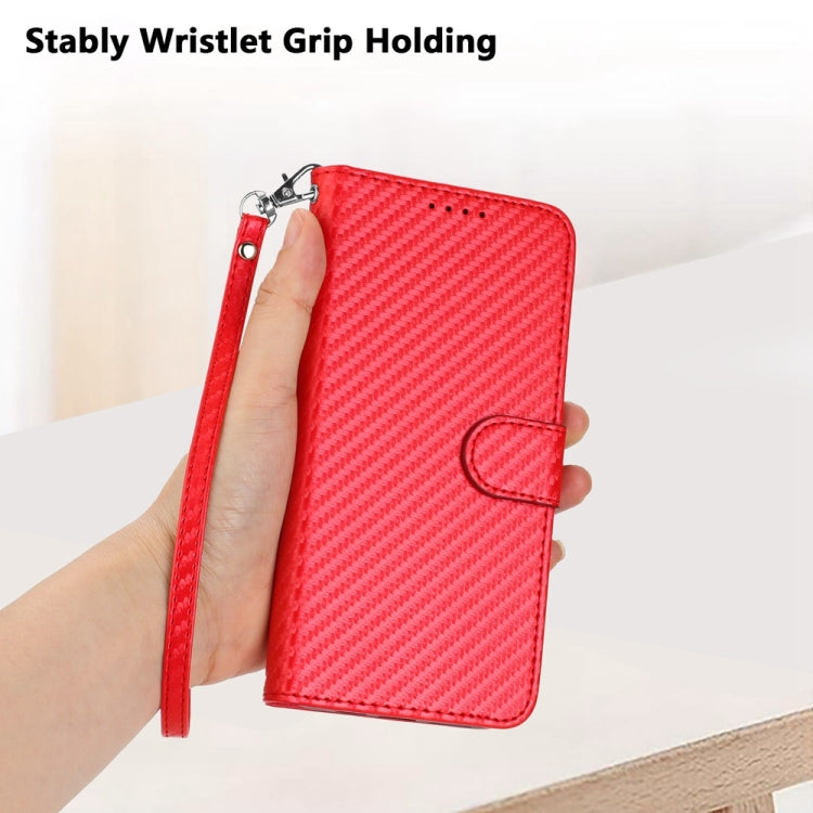 Carbon Fibre Buckle Leather Phone Case with Card Slot & Lanyard — iPhone 14 Pro, 14 Pro Max, SE 2022/2020/8/7