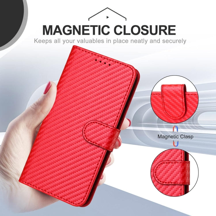 Carbon Fibre Buckle Leather Phone Case with Card Slot & Lanyard — iPhone 14 Pro, 14 Pro Max, SE 2022/2020/8/7
