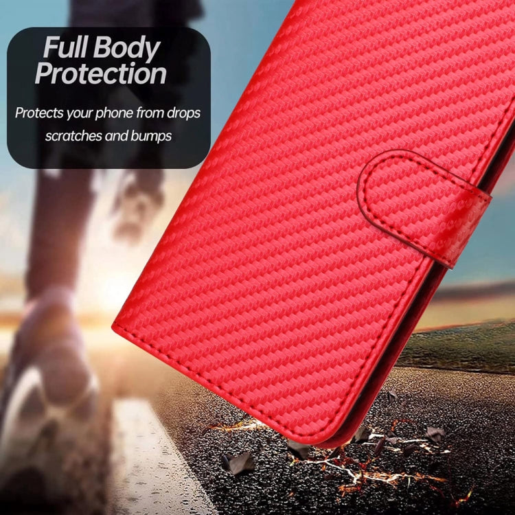 Carbon Fibre Buckle Leather Phone Case with Card Slot & Lanyard — iPhone 14 Pro, 14 Pro Max, SE 2022/2020/8/7