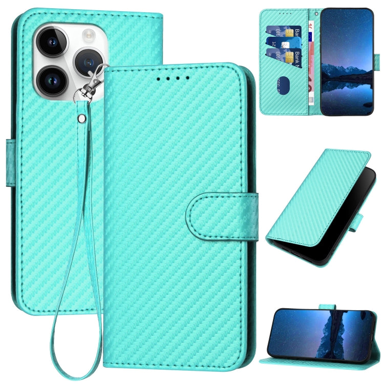 Carbon Fibre Buckle Leather Phone Case with Card Slot & Lanyard — iPhone 14 Pro, 14 Pro Max, SE 2022/2020/8/7