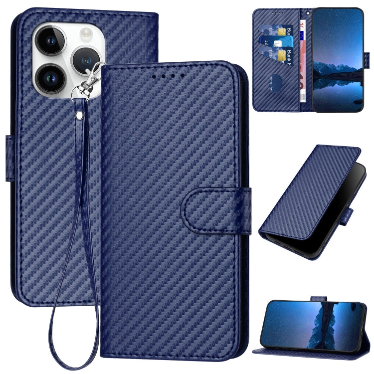 Carbon Fibre Buckle Leather Phone Case with Card Slot & Lanyard — iPhone 14 Pro, 14 Pro Max, SE 2022/2020/8/7