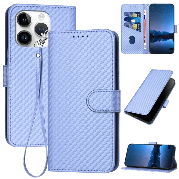 Carbon Fibre Buckle Leather Phone Case with Card Slot & Lanyard — iPhone 14 Pro, 14 Pro Max, SE 2022/2020/8/7