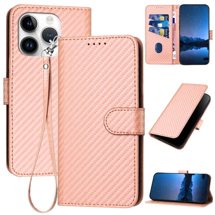 Carbon Fibre Buckle Leather Phone Case with Card Slot & Lanyard — iPhone 14 Pro, 14 Pro Max, SE 2022/2020/8/7