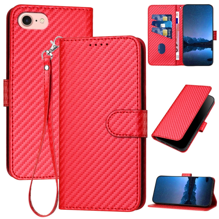 Carbon Fibre Buckle Leather Phone Case with Card Slot & Lanyard — iPhone 14 Pro, 14 Pro Max, SE 2022/2020/8/7