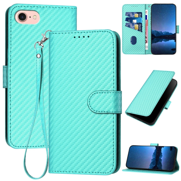Carbon Fibre Buckle Leather Phone Case with Card Slot & Lanyard — iPhone 14 Pro, 14 Pro Max, SE 2022/2020/8/7