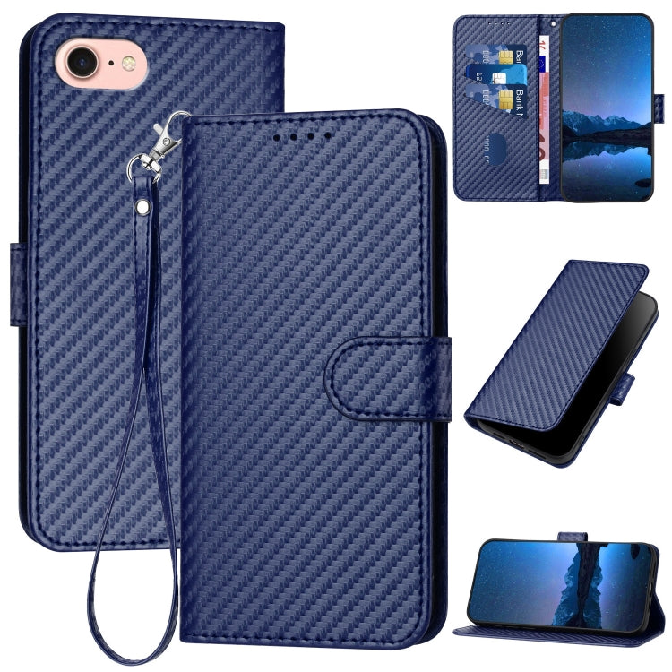 Carbon Fibre Buckle Leather Phone Case with Card Slot & Lanyard — iPhone 14 Pro, 14 Pro Max, SE 2022/2020/8/7