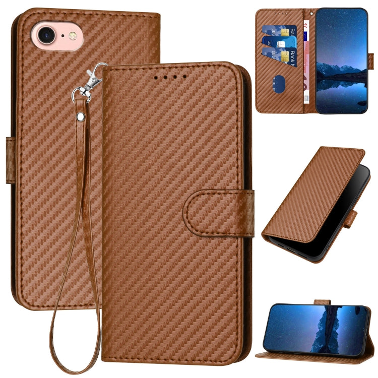 Carbon Fibre Buckle Leather Phone Case with Card Slot & Lanyard — iPhone 14 Pro, 14 Pro Max, SE 2022/2020/8/7