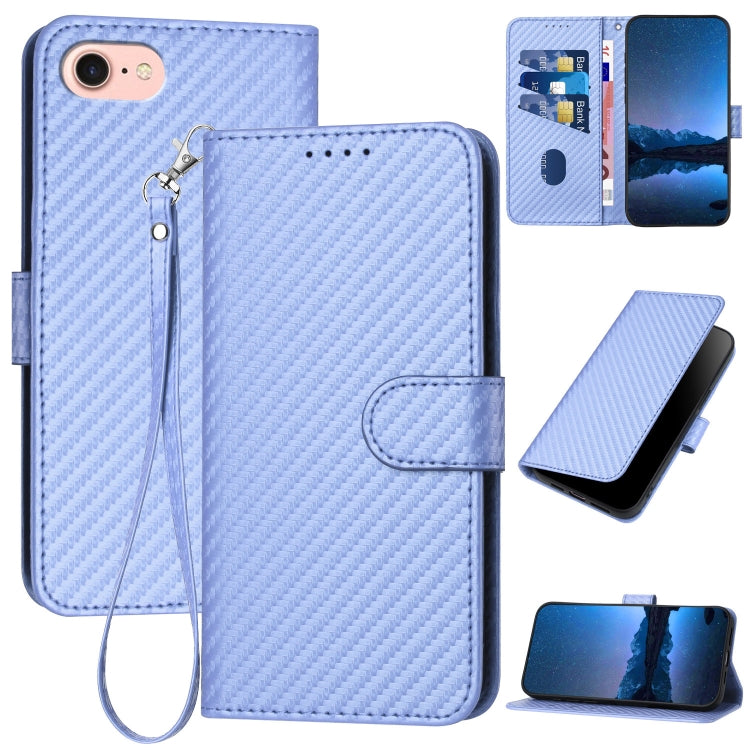 Carbon Fibre Buckle Leather Phone Case with Card Slot & Lanyard — iPhone 14 Pro, 14 Pro Max, SE 2022/2020/8/7