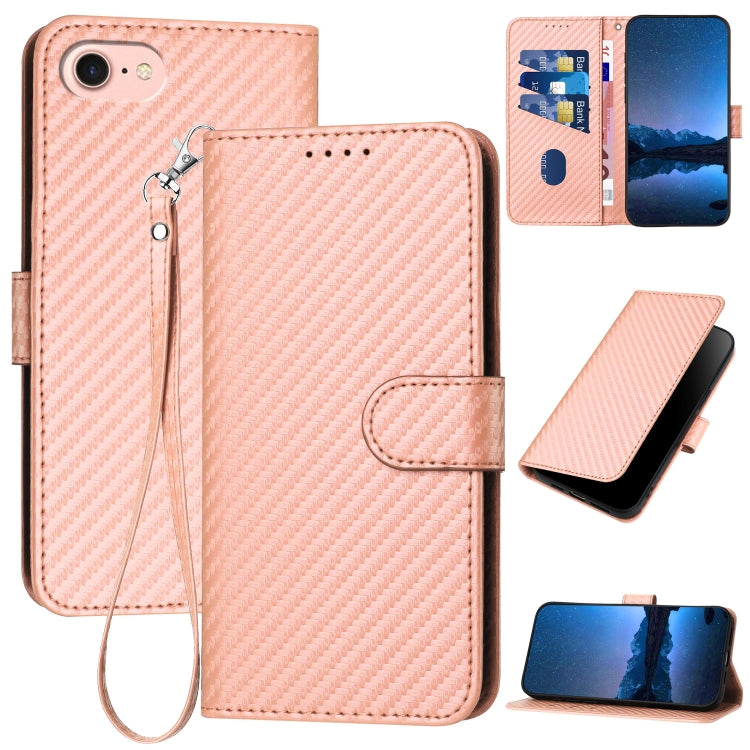 Carbon Fibre Buckle Leather Phone Case with Card Slot & Lanyard — iPhone 14 Pro, 14 Pro Max, SE 2022/2020/8/7