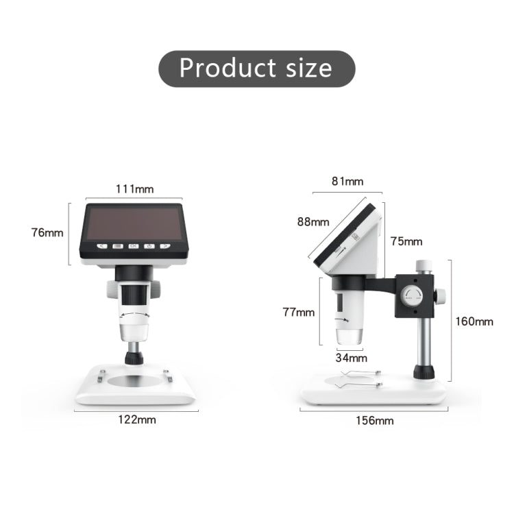 1080P Digital Microscope | 4.3" LCD Screen | 1000x Zoom | 0–40mm Focus | 8 LED