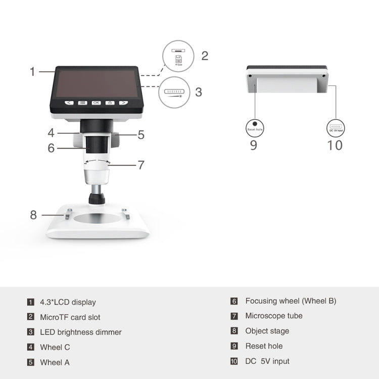 1080P Digital Microscope | 4.3" LCD Screen | 1000x Zoom | 0–40mm Focus | 8 LED