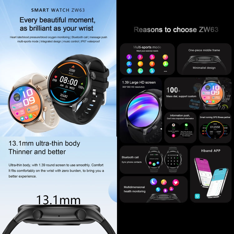 ZW63 Smart Watch - 1.39" Round Display with Health Monitoring