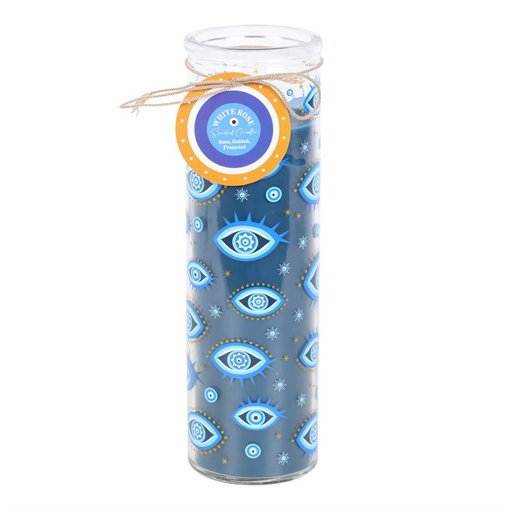 All Seeing Eye Print White Rose Tube Candle
