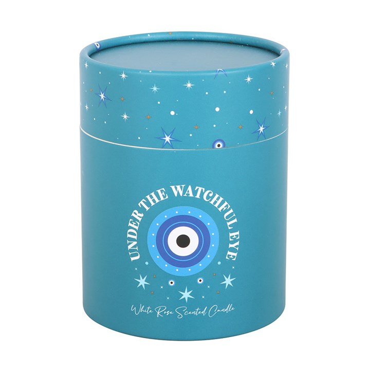 Under Watchful Eyes White Rose Candle with Crystals