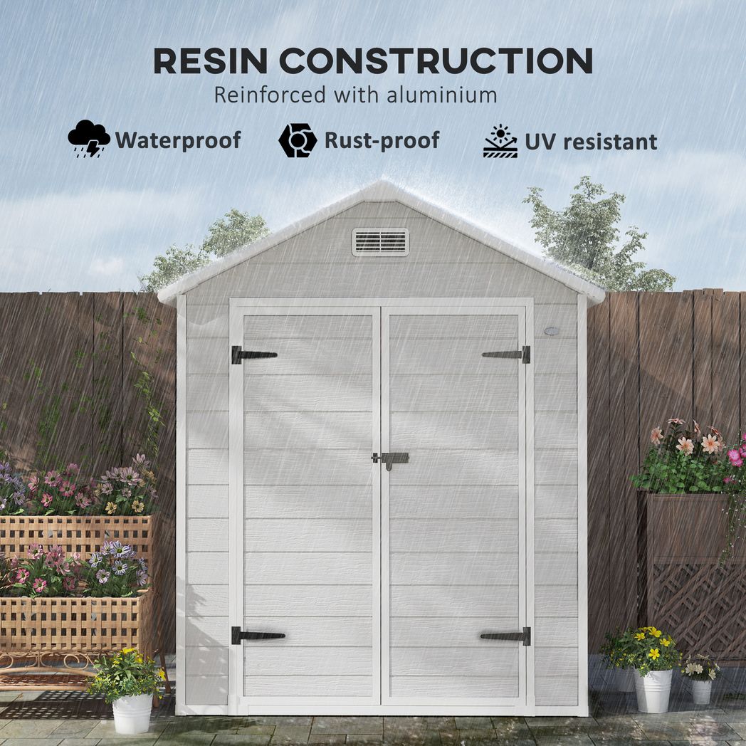 Outsunny 6 x 5ft Resin Garden Shed with Floor & Window | Dark Grey / Light Grey